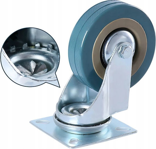 Set 4 Roți Rotative Placă Zola 100 X 25 Mm Cărucioare Mobilier 360° Rotire Silentioase Cauciuc Tehnic Oțel Galvanizat Albastru