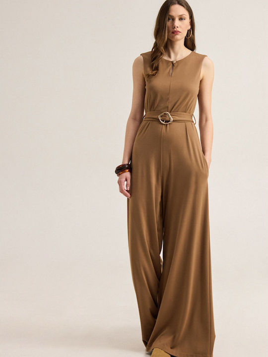 Women's Sleeveless Brown Jumpsuit