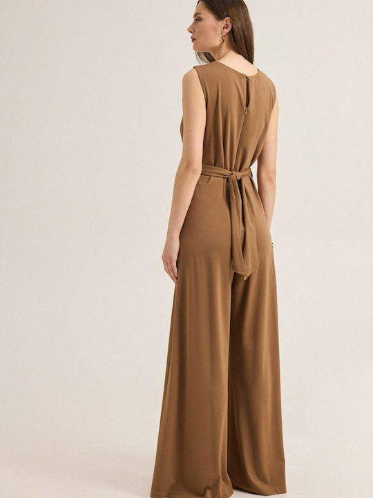 Women's Sleeveless Brown Jumpsuit