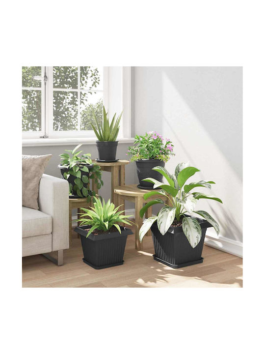 vidaXL Set of 6 Black Plastic Flower Pots