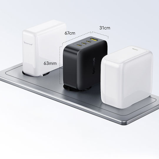 Baseus GaN Wireless Charger with USB-A Port and 3 USB-C Ports 140W Quick Charge 3.0 Black (EnerFill FH11)