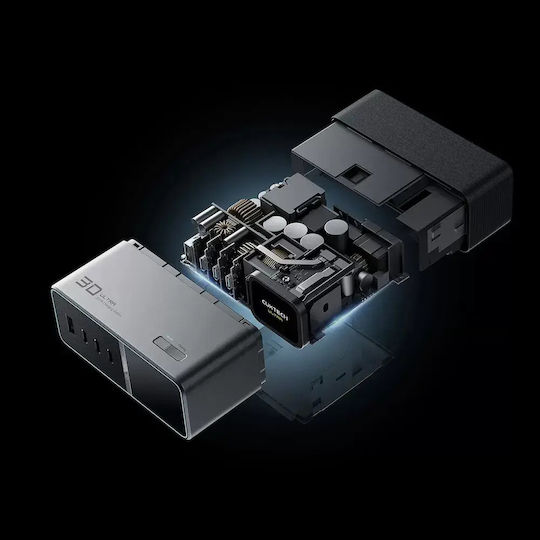 Cuktech Βάση Φόρτισης GaN με Θύρα USB-A και 3 Θύρες USB-C 300W σε Ασημί χρώμα (TA3005U)