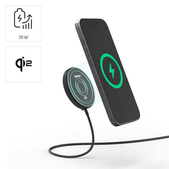 HAMA Безжично зарядно Qi2 15W Черен (00201725)