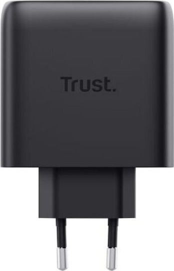 Trust GaN Charger with 2 USB-C Output Ports and USB-C - USB-C Cable 65W Power Delivery Black