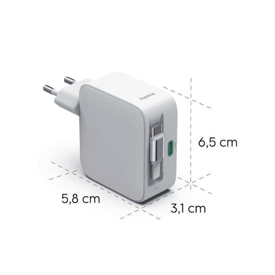 HAMA GaN Wireless Charger with USB-C Port 65W Power Delivery / Quick Charge 3.0 White