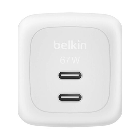 Belkin Charger GaN with 2 USB-C Ports and Cable USB-C - USB-C 67W Power Delivery Whites (BoostCharge Pro)
