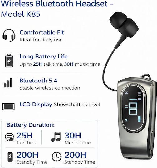 Takemore K85 In Ear Bluetooth Безжични Слушалки Акустично Черно