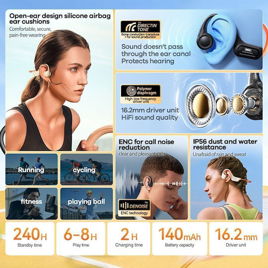 Remax RB-S18 Bone Conduction Bluetooth Handsfree Ακουστικά με Αντοχή στον Ιδρώτα Πορτοκαλί