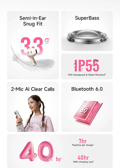 Baseus Bass BS2 Lite In-ear Bluetooth Handsfree Earphones with Sweat Resistance and Charging Case Cosmic Black
