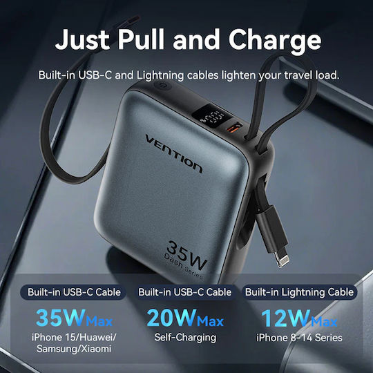 Vention FHF Power Bank 10000mAh 35W with USB-C Power Delivery Port Gray
