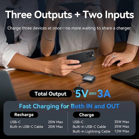 Vention FHF Power Bank 10000mAh 35W with USB-C Power Delivery Port Gray