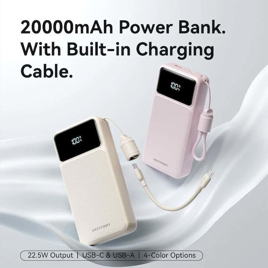 Vention XGY40 Power Bank 20000mAh 22.5W with USB-A Port and USB-C Port Pink