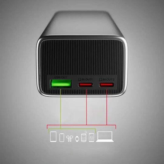SBS Power Bank 10000mAh 35W with USB-A Port and 2 USB-C Ports Power Delivery Gray