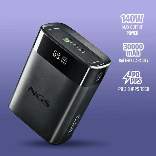 NGS TWIX30 Power Bank 30000mAh 140W με Θύρα USB-A και 2 Θύρες USB-C Power Delivery / Quick Charge 3.0 Μαύρο