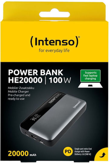 Intenso HE20000 Power Bank 20000mAh 100W with USB-A Port and 2 USB-C Power Delivery Ports Gray