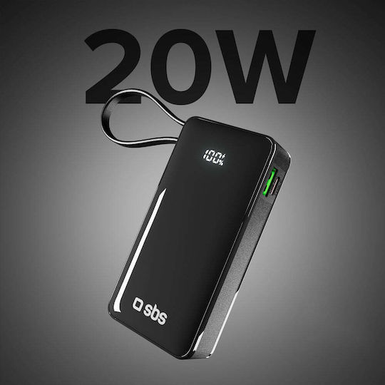 SBS Power Bank 10000mAh 22.5W με Θύρα USB-A και Θύρα USB-C Power Delivery Μαύρο