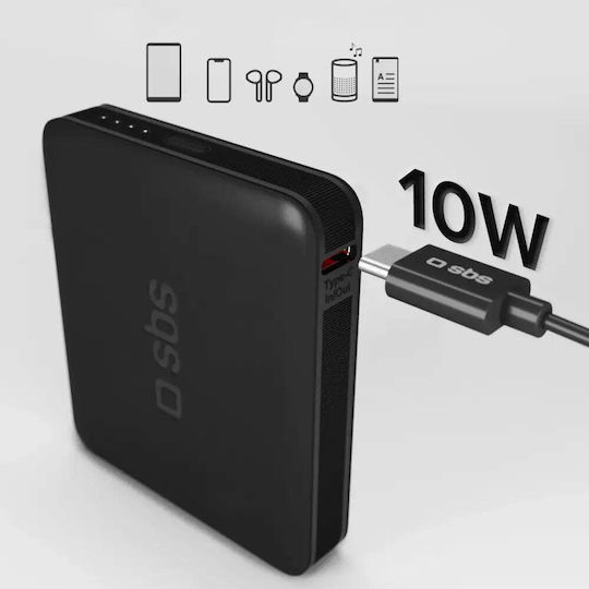 SBS NanoTube Power Bank 5000mAh 10W με Θύρα USB-C Power Delivery Μαύρο