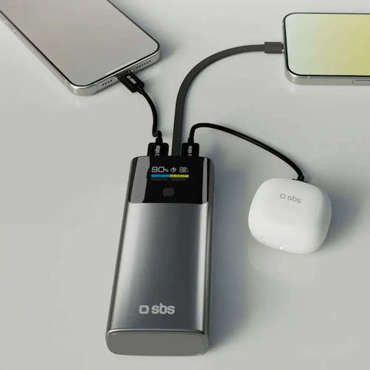 SBS Power Bank 10000mAh 20W cu Port USB-A și Port USB-C Livrarea energiei Gri