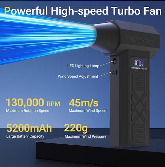 Turbo Wireless Compressed Air Cleaning Gun 130000rpm Led Screen Rechargeable 5 Nozzles 14-2308