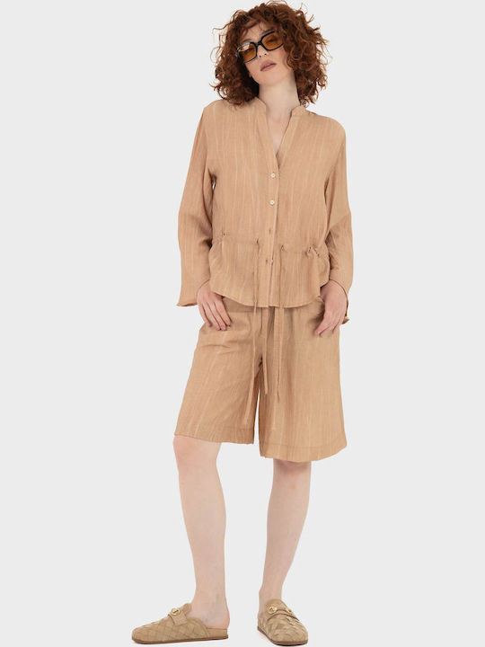 Μακρυμάνικο Γυναικείο Πουκάμισο Light Brown