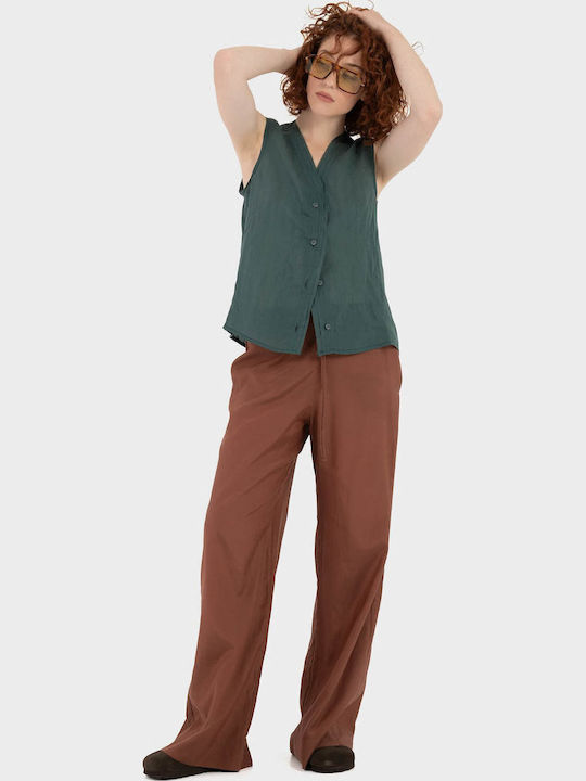 Sleeveless Women's Shirt Dark Green