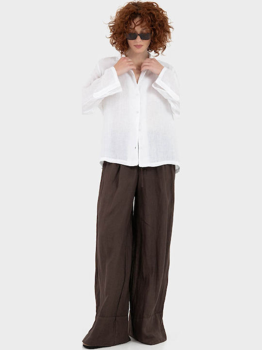 Long Sleeve Women's Linen Shirt White
