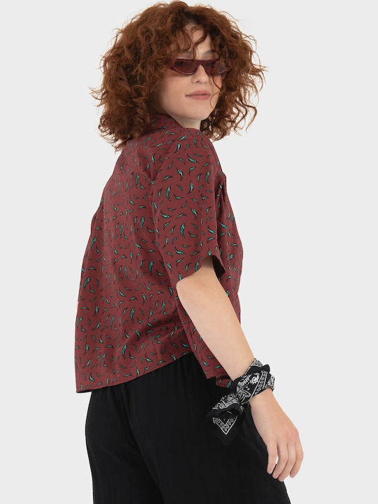 Short Sleeve Women's Shirt Bordeaux