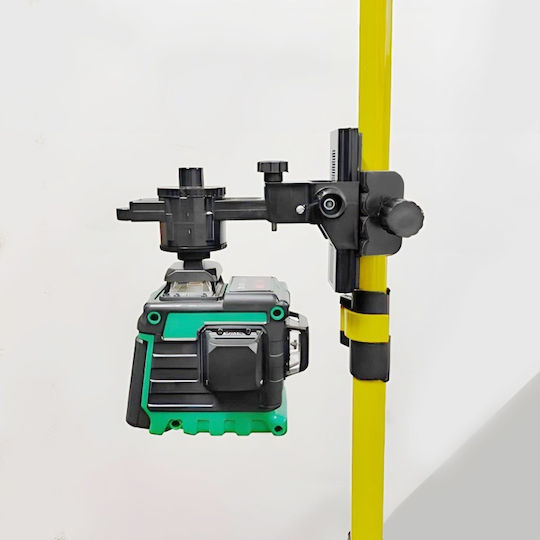 Telescopic Rod Laser Level Zola 5/8″ Thread Maximum Height 4.2 M Tilt Angle Adapter 360° Rotation Locking System Storage Case Black Yellow