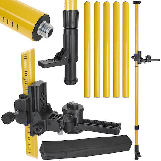 Telescopic Rod Laser Level Zola 5/8″ Thread Maximum Height 4.2 M Tilt Angle Adapter 360° Rotation Locking System Storage Case Black Yellow