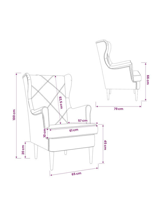Sessel Samt Rosa 65x79x100cm