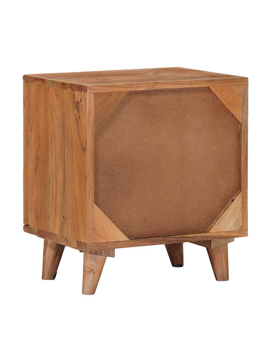 Κομοδίνο από Μασίφ Ξύλο και Γυαλί Μπεζ 40x30x45cm