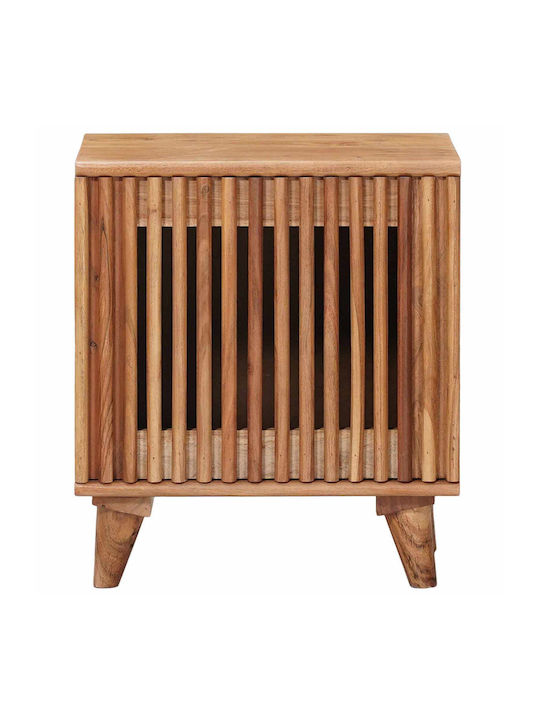 Κομοδίνο από Μασίφ Ξύλο και Γυαλί Μπεζ 40x30x45cm