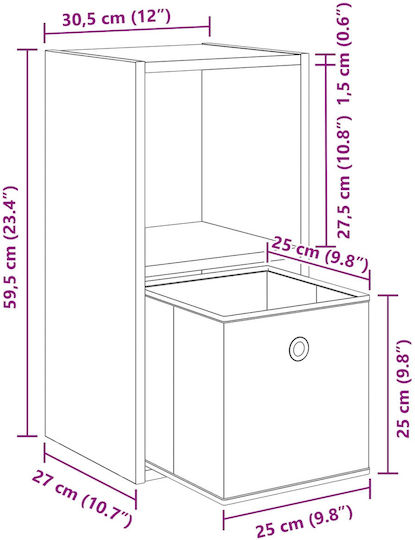 Κομοδίνα Ξύλινα Καφέ 2τμχ 30.5x27x59.5cm