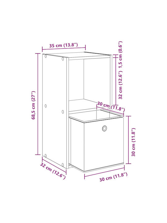 Black Wooden Bedside Table 35x32x68.5cm