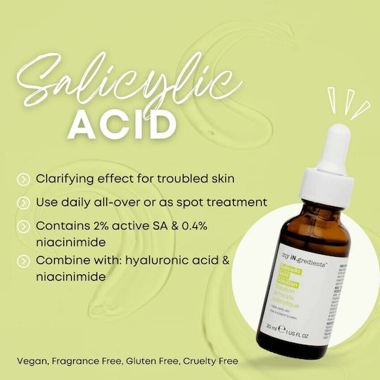 my iN.gredients Salicylic Acid Solution Serum Calmant Pentru Față cu Acid Salicilic pentru Strălucire și Imperfecțiuni 30ml