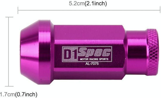 D1 Spec P1.5 M12x1.25 Racing Παξιμάδι Τροχού Μήκος 50mm Μωβ