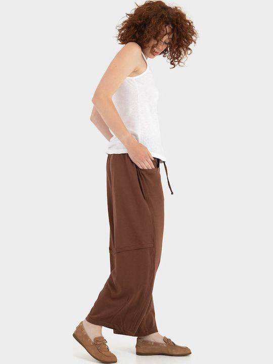 Pantaloni Dama Din Țesătură Cărămiziu Maro