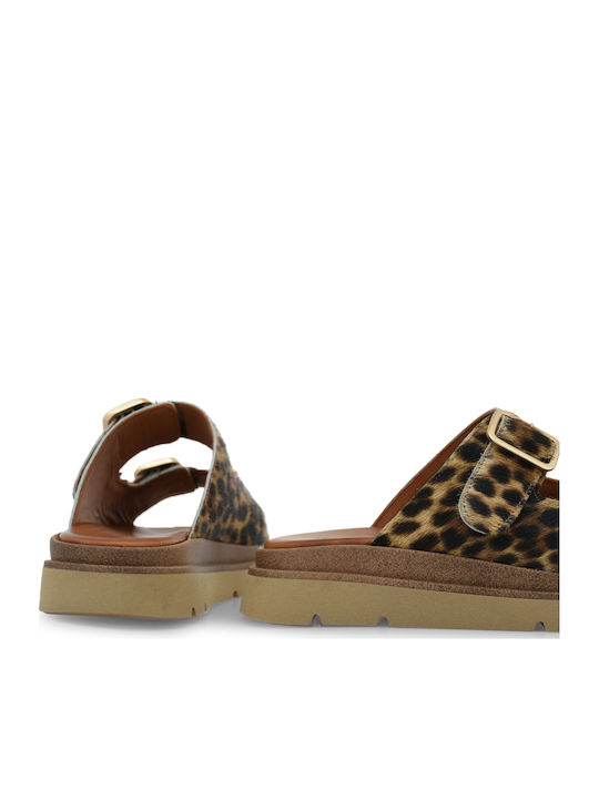 Leather Women's Flat Sandals Brown