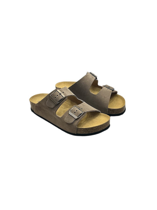 Leather Women's Flat Sandals Afelpado Lodo