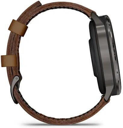 Garmin Venu 4 Stainless Steel 45mm Αδιάβροχο Smartwatch με Παλμογράφο (Slate with Brown Leather Band)
