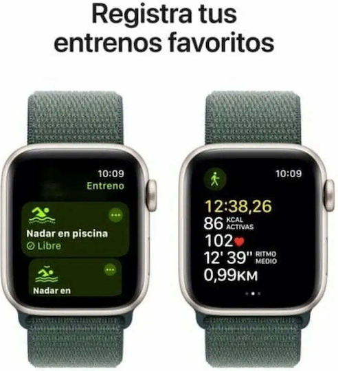 Apple Watch SE 2024 Aluminium 40mm Waterproof with Heart Rate Monitor (Starlight with Lake Green Sport Loop)