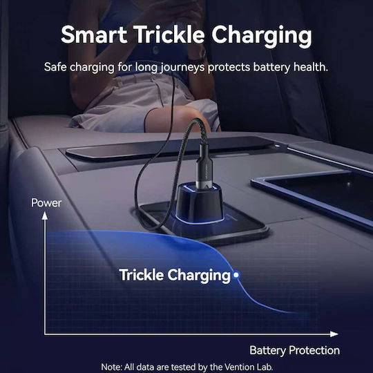 Vention Car Charger 48W with Ports: 1xUSB 1xType-C