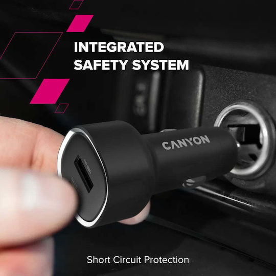 Canyon Handy-Autoladegerät 85W Schnellladen mit Anschlüssen: 1xUSB 1xType-C Schwarz Farbe