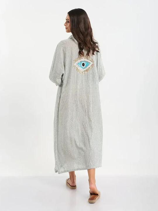 Ble Resort Collection Women's Beachwear Gray / White Caftan
