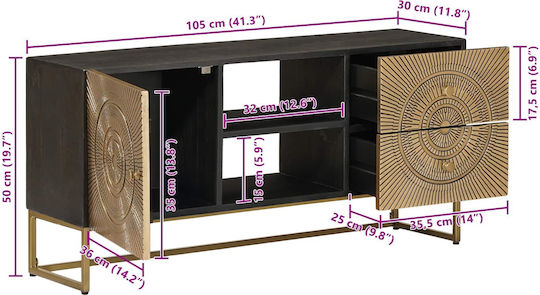 TV Stand Metal & Wood Brass W105xD30xH50cm