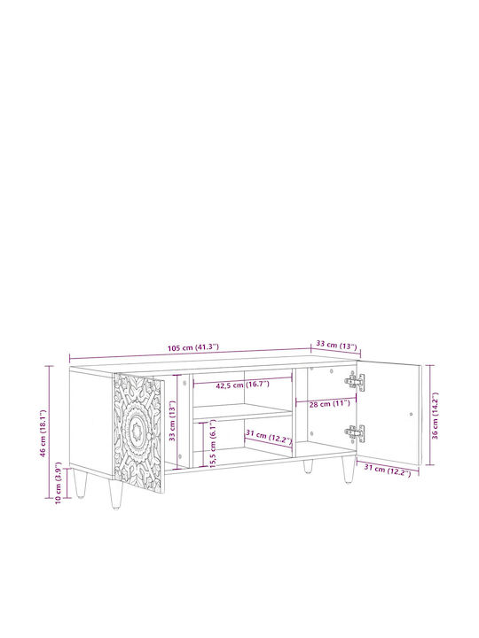 TV-Möbel aus Metall und Holz Braune M105xT33.5xH46cm
