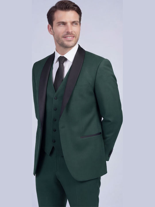 Men's Suit with Vest Slim Fit Green