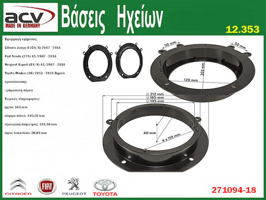 Βάσεις Ηχείων 165mm για Fiat Scudo Peugeot / Expert Toyota Proace
