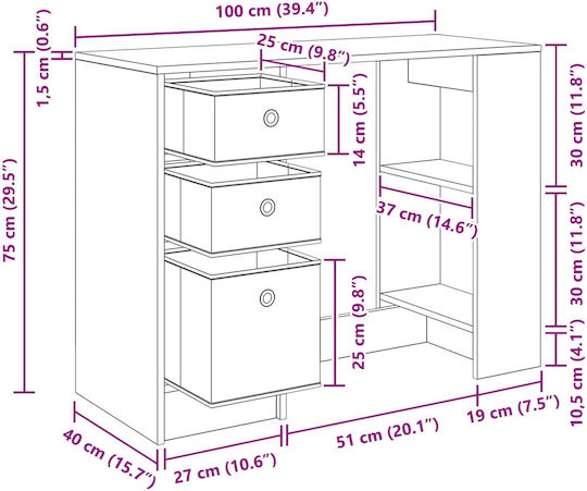Бюро Дървено Черна Бука 100x40x75см