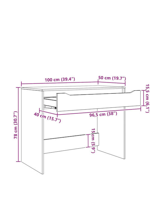 Schreibtisch Aus Holz Eiche 100x50x78cm